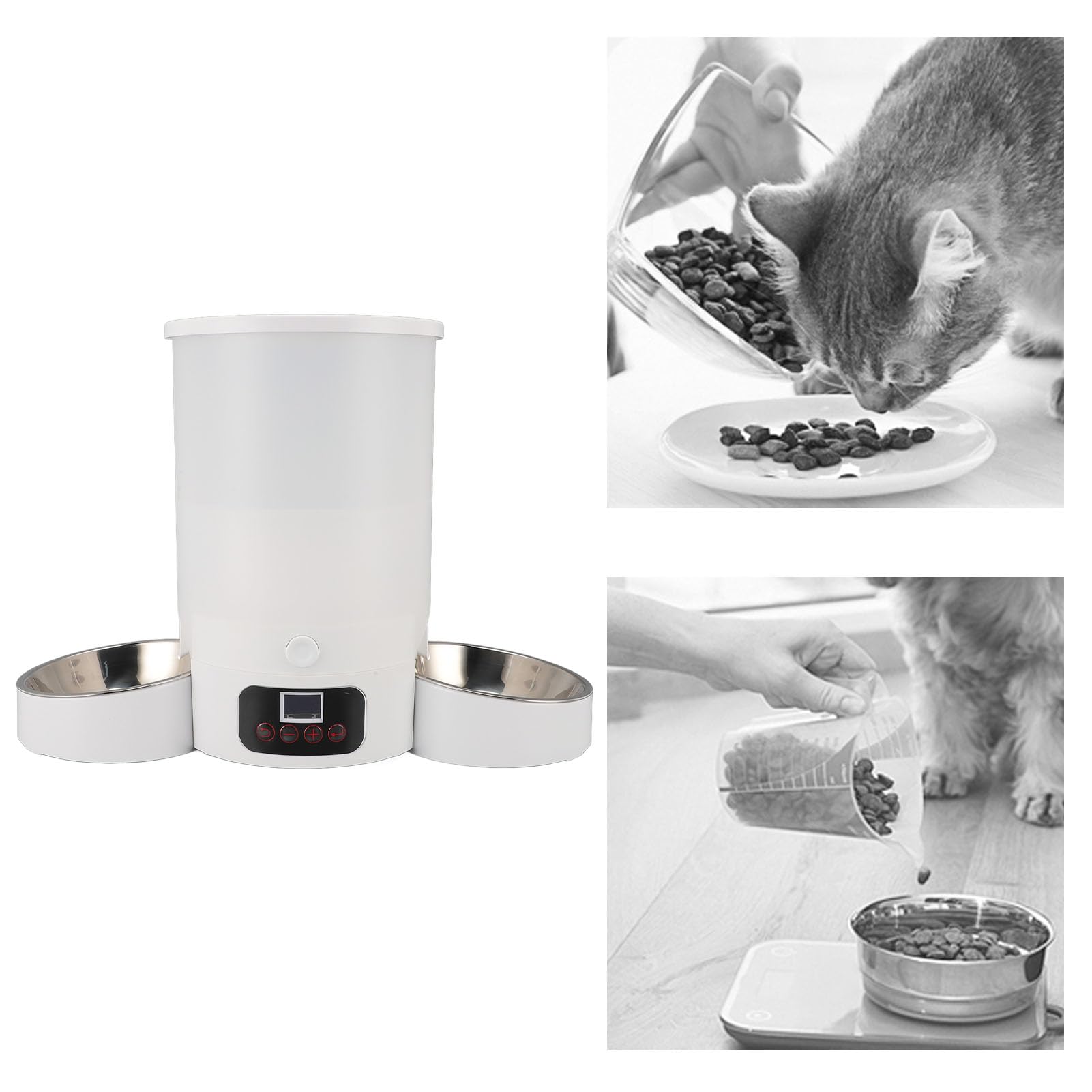 Comedero Automático para Gatos con Cuenco Doble de Acero Inoxidable, Capacidad de 3 litros, Ideal para Perros y Gatos, Fácil de Limpiar y Alimentación Programada Inteligente (Blanco)