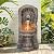 AUTODAYA 30" Lion Head Outdoor Fountain LED Cascading Waterfall, Bronze