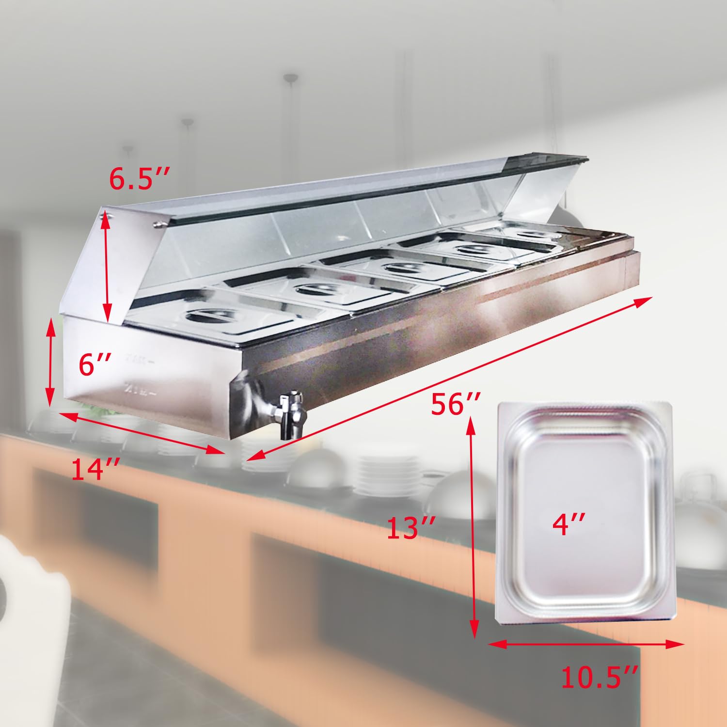 HayWHNKN Bain Marie Buffet Food Warmer 5-pan Commercial Food Steam Table Electric Countertop Food Warmer Stainless Steel 4-Inch Deep with Temperature Control 110v for Parties Resturants Wedding