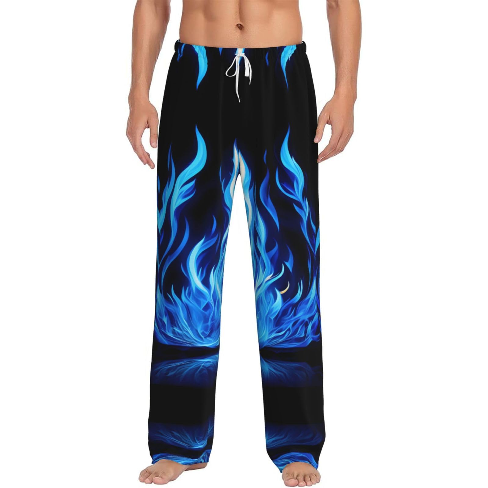 Qahuopp Men's White Indigo Flame Print Print Loungewear Pyjama Bottoms Pajama Sleep Pants For Lounge With Pockets Pant