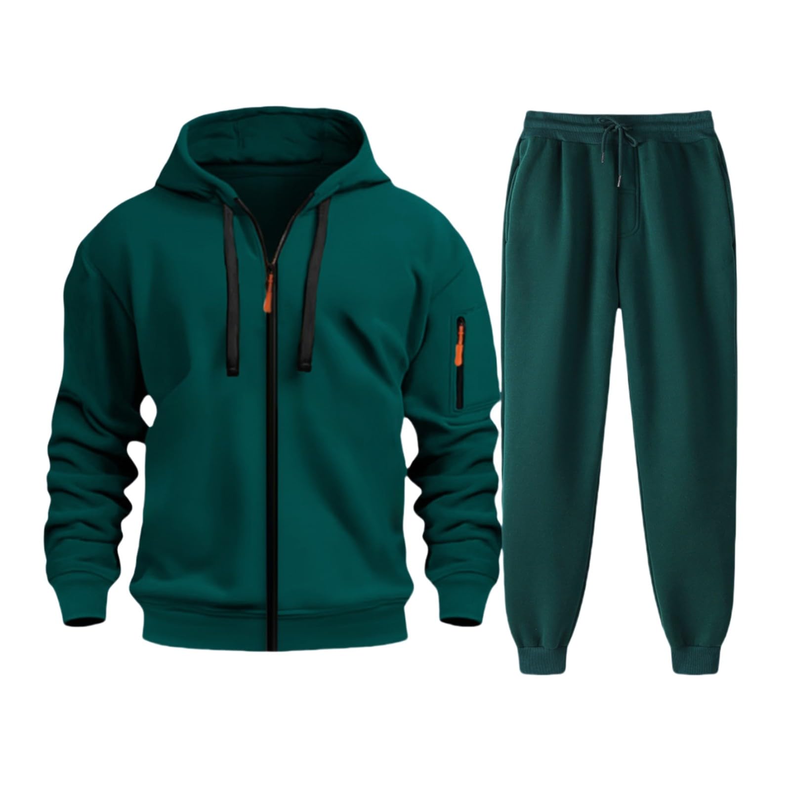 Uomo Caldo Set Tuta Giacca con Zip con Cappuccio Foderato In Pile | Tuta da uomo Set Fitness Giacca Felpa con Zip con Cappuccio Pantaloni Jogging Tasca Foderata in Pelliccia Tempo Libero
