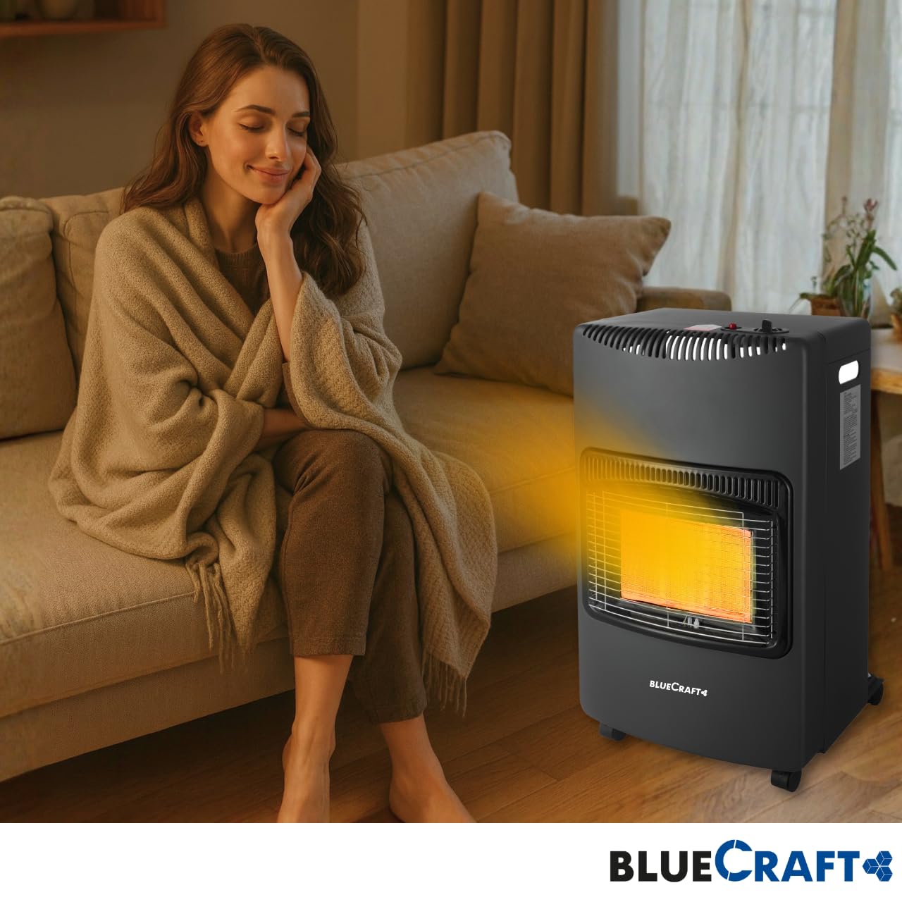 Bluecraft Heizofen Gas 4,2 kW + Druckregler Gasschlauch Gasregler Schlüssel | Gasheizofen für Innenräume, Infrarot Heizstrahler, Gasheizer, Notofen, Camping Heizung, Notheizung für Gasflasche 5kg 11kg