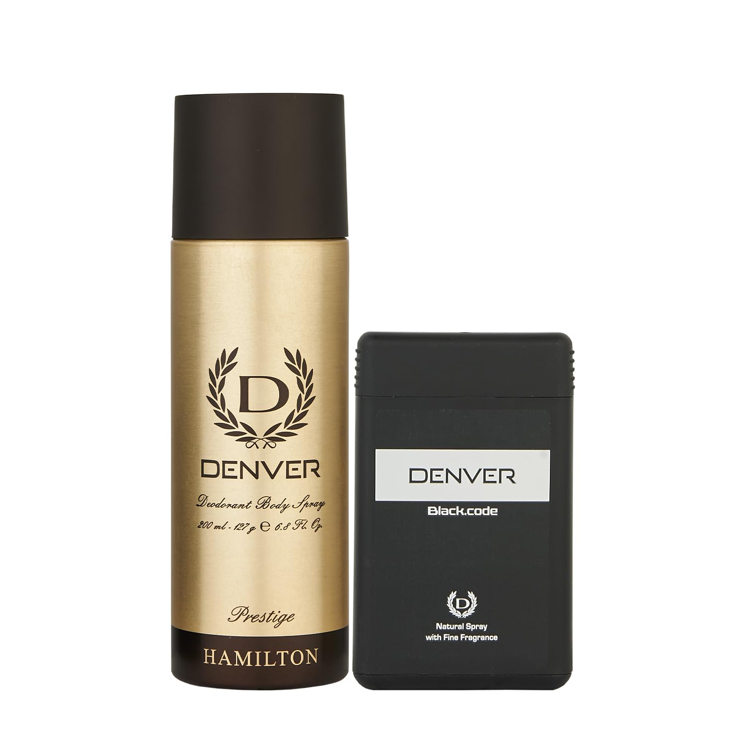 DENVER Prestige Deo - 200ML & Black Code Pocket Perfume - 18ML (Combo Pack of 2) | Long Lasting Fragrance For Men
