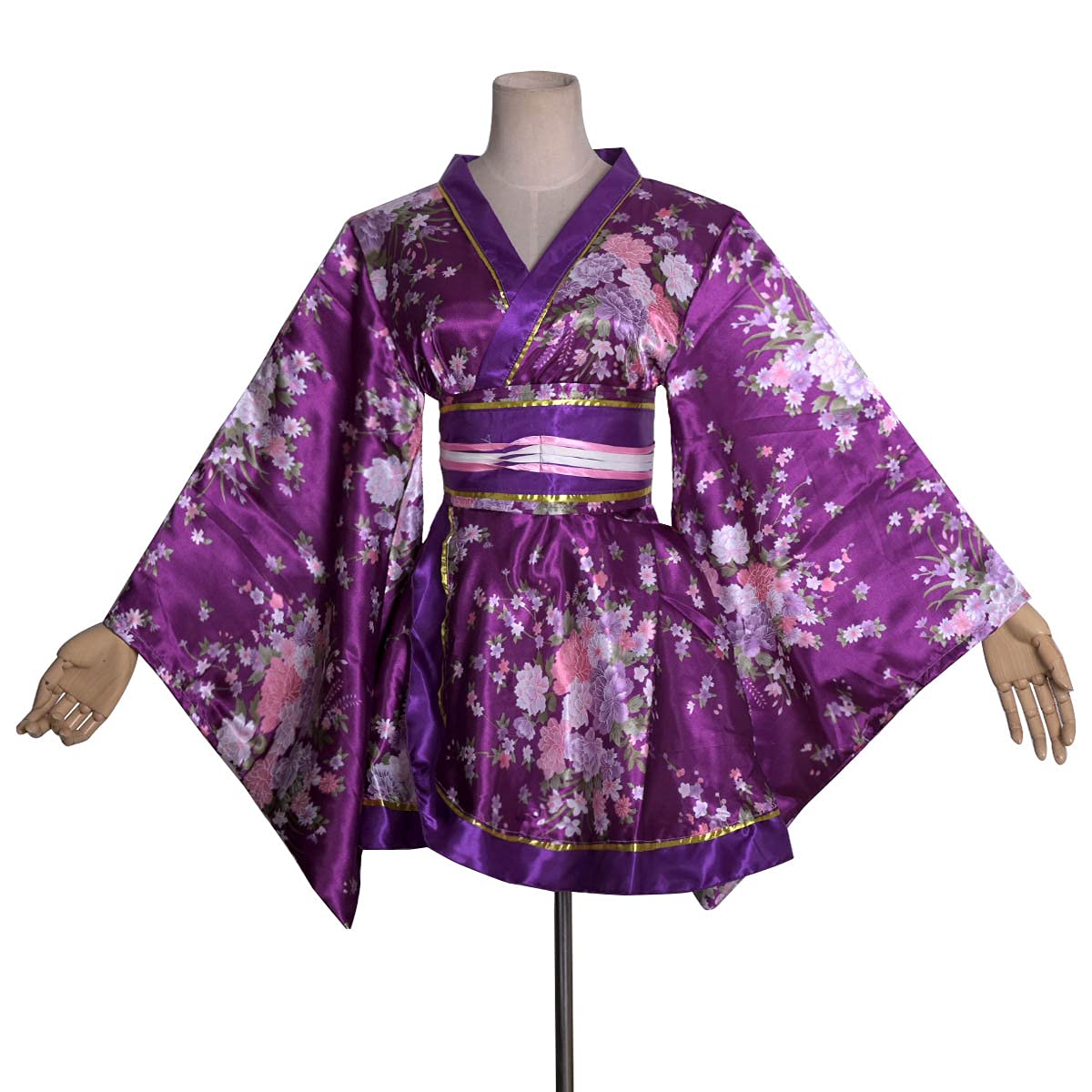 HUAHUA Women's Sexy Short Kimono Dress Floral Print Japanese Traditional Geisha Robe Bathrobe Skirt Belt Outfit