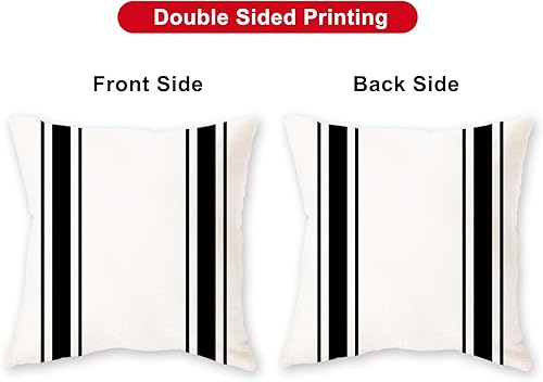 Miniatura 3 de ONWAY Juego de 2 fundas de almohada para exteriores impermeables de 20 x 20 pulgadas, fundas decorativas de lino para cojines de exteriores a rayas