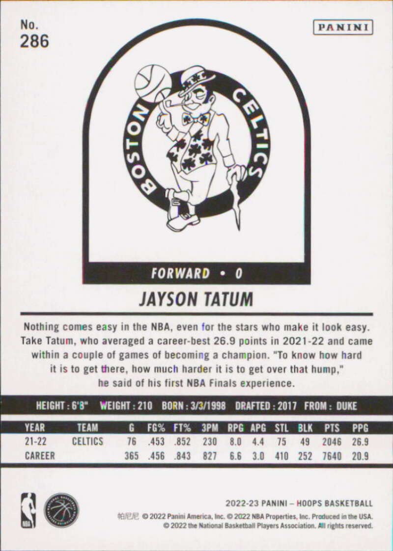 Amazon.com: 2022-23 Panini NBA Hoops #286 Jayson Tatum NM-MT