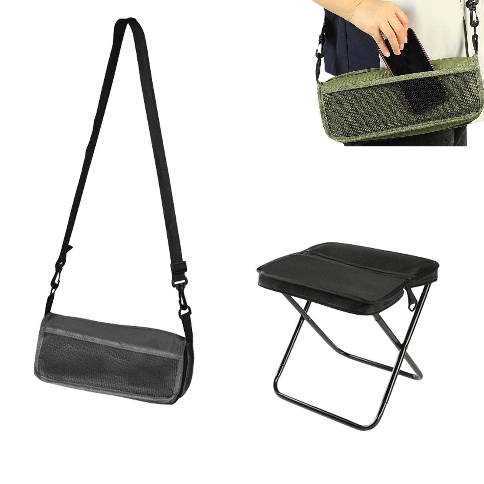 Aartner Backpack Folding Stool, Portable Camping Stool Foldable Lightweight Camping Stool, Folding Hunting Stool with Zippered Carrying Bag Seating for Adults Outdoor Fishi (Black, 31 * 29CM(Large))
