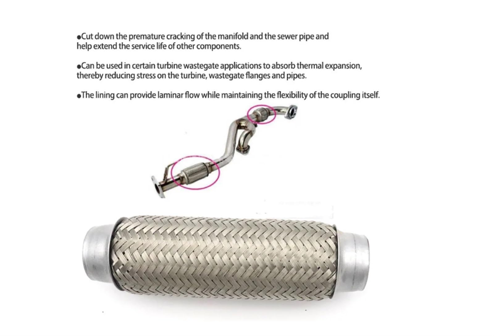 Terminale di Scarico Tubo Flessibile Scarico In Acciaio Inossidabile Da 38/51 Mm Connettore Flessibile A Doppia Treccia Giunto Flessibile Per Marmitta Posteriore Coda Gola(38MM-180MM)