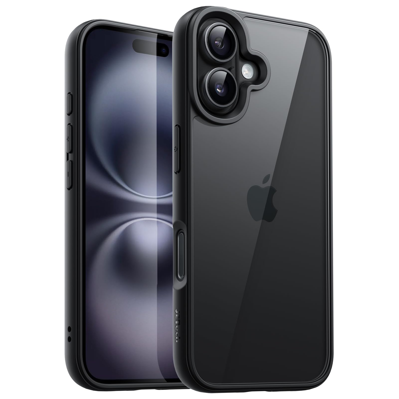 JETech Case for iPhone 16 6.1-Inch, Shockproof Phone Bumper Cover, Solid Color Matte TPU Frame, Anti-Scratch Clear Back (Black)