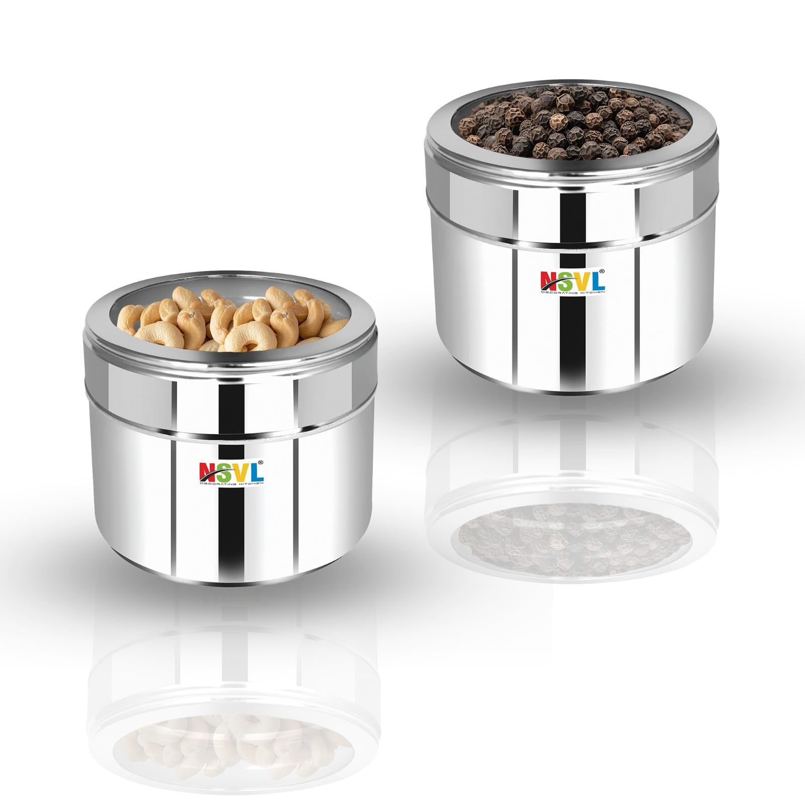 Nsvl Stainless Steel Multipurpose Kitchen Containers With See Through Lid Snacks Box/Dryfruit Box | Masala/Spice Box | 400Ml Each (6) (B0DF82HMYQ) Amazon Price History, Amazon Price Tracker