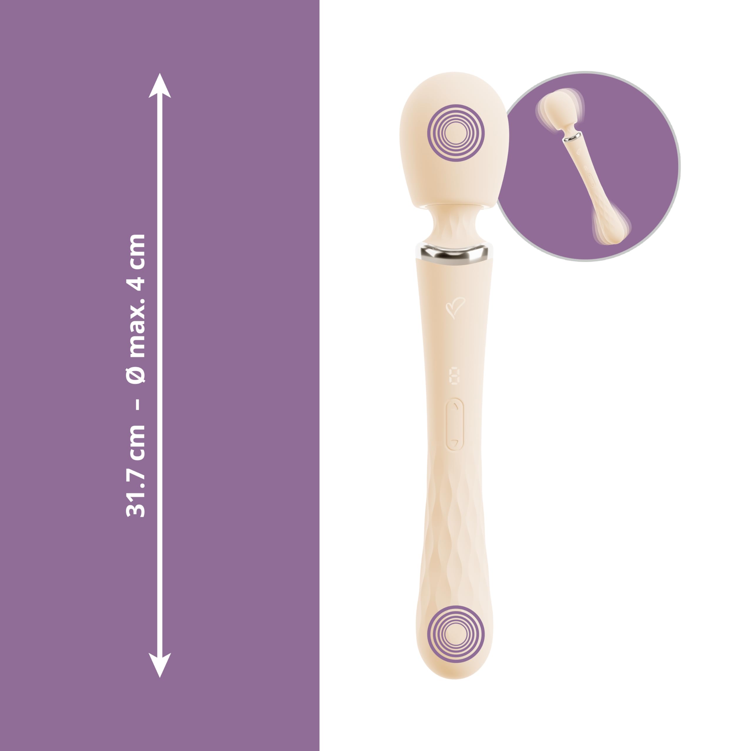 TAVIRO Big Wand Massager Vibrator beidseitig | Massagestab Klitoris-Stimulator | 9 Vibrationsmodi | Silikon wasserdicht wiederaufladbar USB-C | 31,7 cm