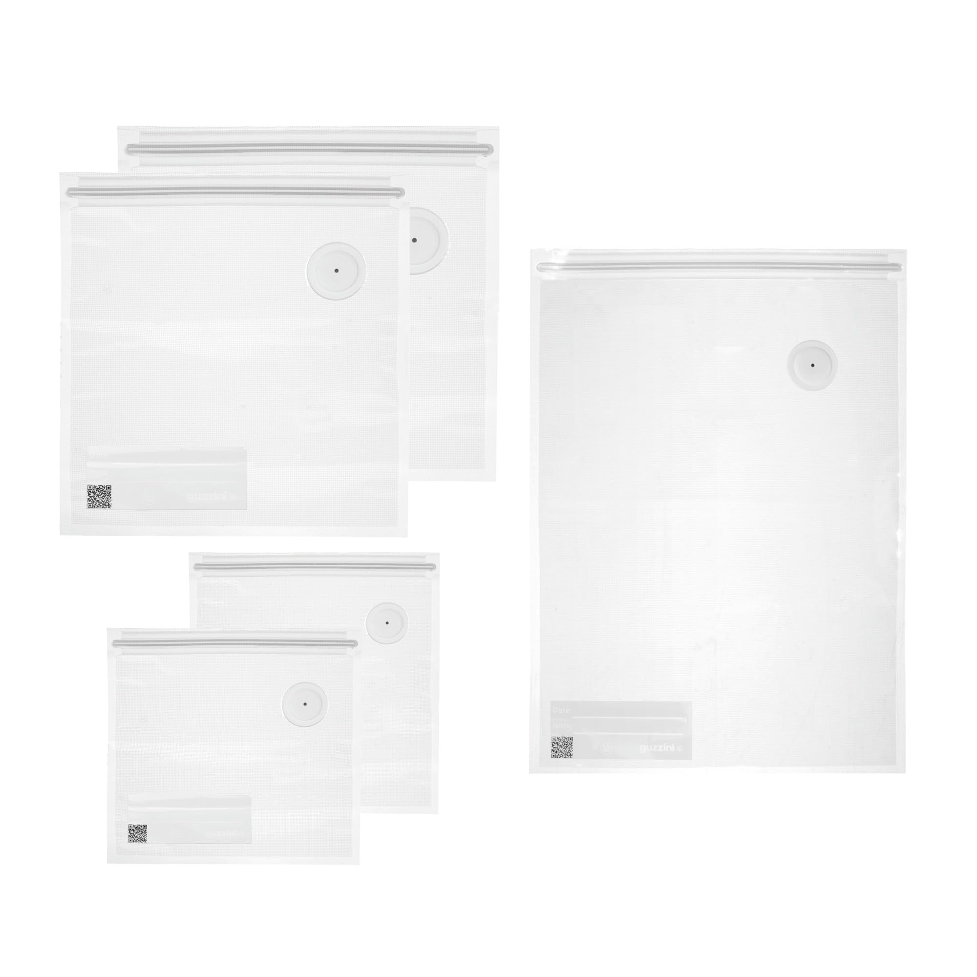 Guzzini - SAVE-​IT Lot de 5 sachets pour sous vide réutilisables, 2 M 21x22, 2 L 30x34, 1 XL 45x32 - Transparent - 12340252