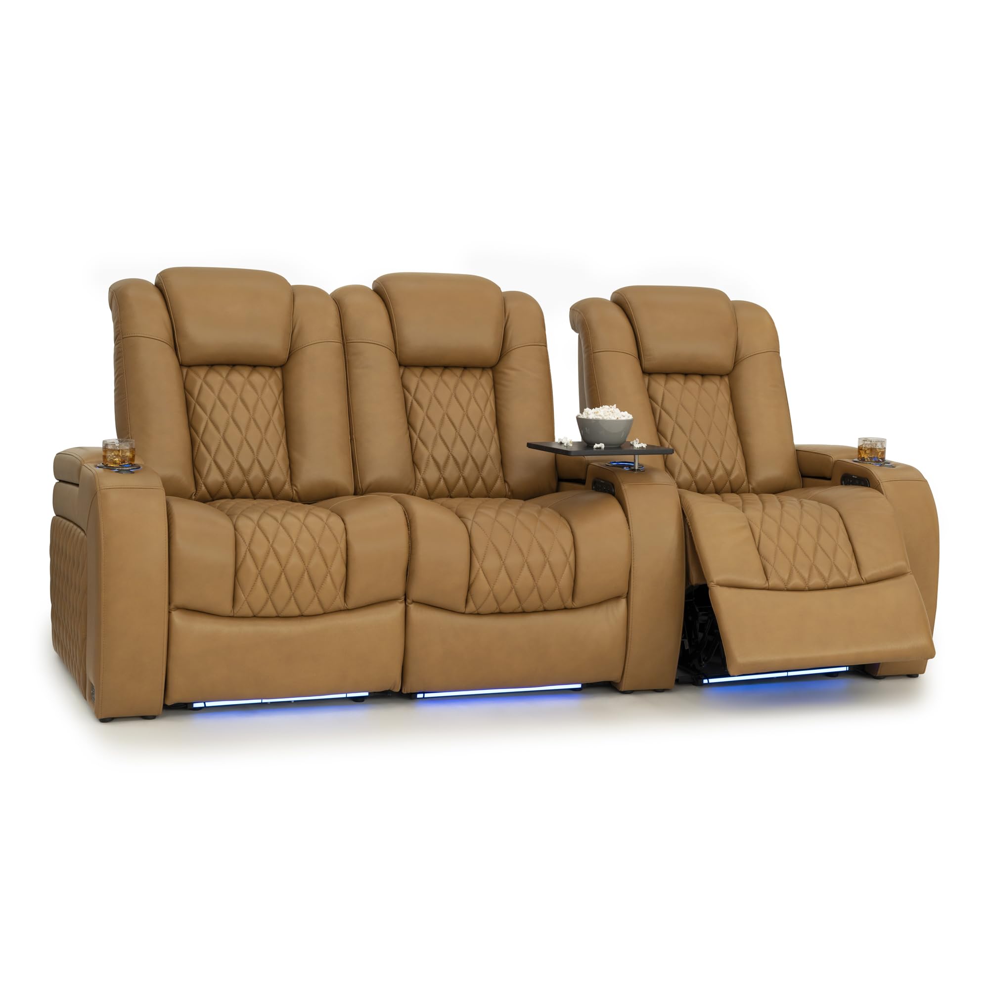 Seatcraft Diamante Home Theater Seating Tan Oak Row of 3 Left Loveseat