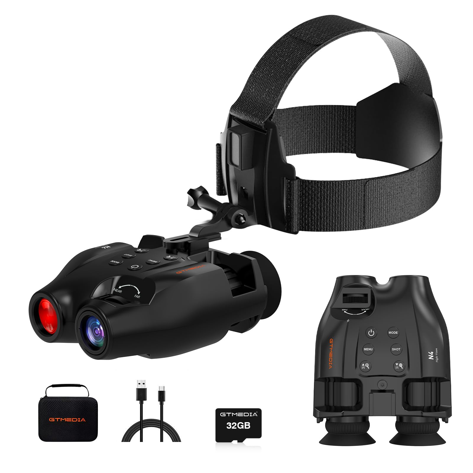 Gafas de visión Nocturna, se colocan en la Cabeza, observación hasta 300 m, Zoom Digital 5X, vídeo 1080P, con Tarjeta TF de 16 GB, para Caza, Acampada, exploración y navegación.