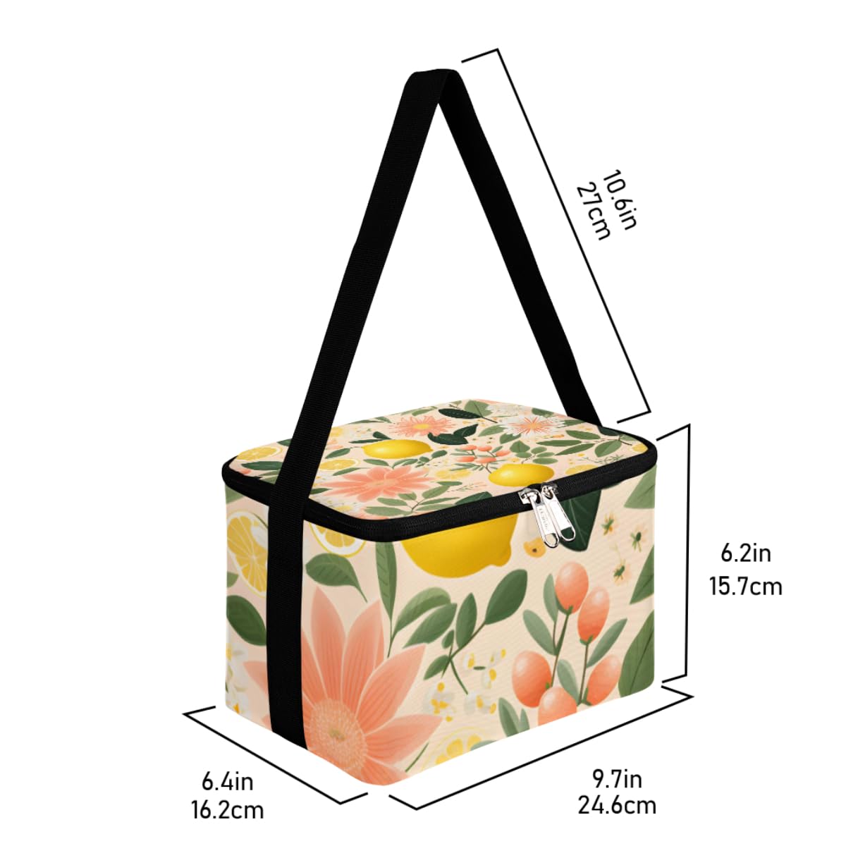 Lunch Bags for Women Men 9 Cans,Lemon Flowers Hot & Cold Food Delivery Bag Insulated Grocery Bag Insulated Lunch Box Leaves Cooler Bag for Office Work Picnic Beach