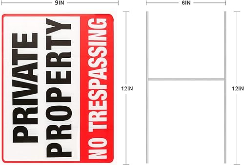 Miniatura 2 de Paquete de 2 carteles de propiedad privada con estacas de alambre de metal en H, 12 x 9 pulgadas, plástico corrugado de doble cara para proteger tu
