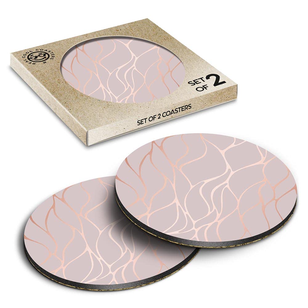 Destination Multicolor Coasters (Set Of 2) Round With - Rose Gold Marble Effect Drink Glossy Coasters/Tabletop Protection For Any Table Type #2452
