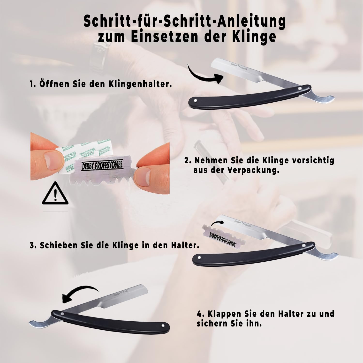 Ustura golarka męska z wymiennymi ostrzami Straight Razor + 100 ostrzy Derby Shaving, zestaw do golenia na mokro