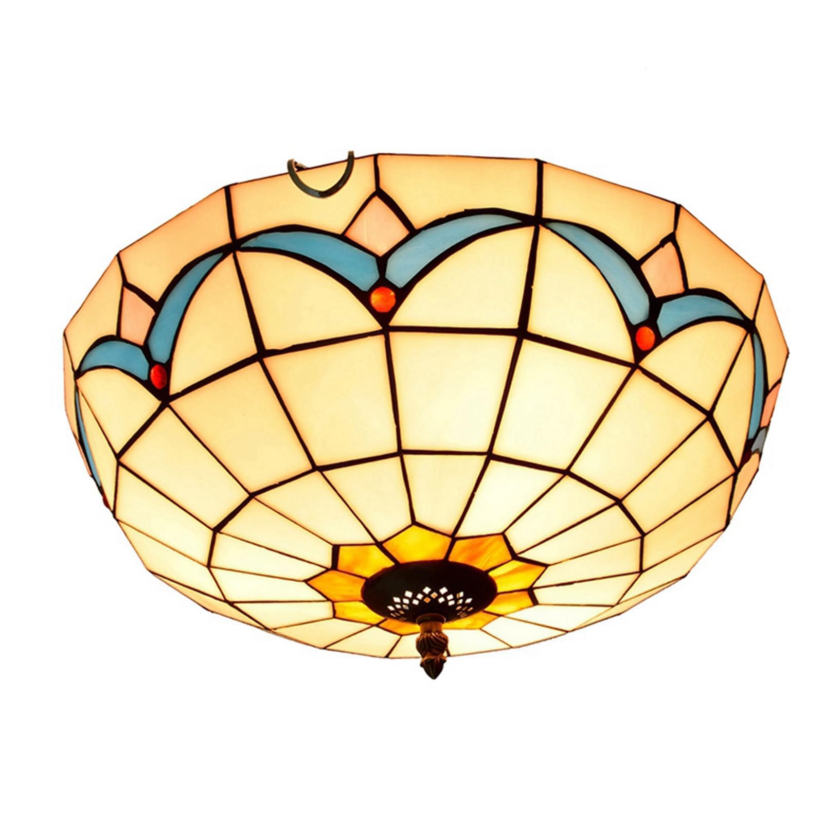 HJRegaFimu 16 Inches Flush Mount Ceiling Light Magnolia Flower Stained Glass Uplighter Lamp Vintage Style Deco Large Chandelier For Living Dining Room Bedroom Corridor