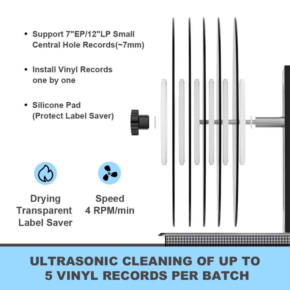 Pulitore ad ultrasuoni per Dischi in Vinile, Macchina per la Pulizia ad ultrasuoni di Dischi/Dischi da 6 Litri 40kHz con Supporto sollevabile, 5 Pezzi Una tantum Pulitore per disch