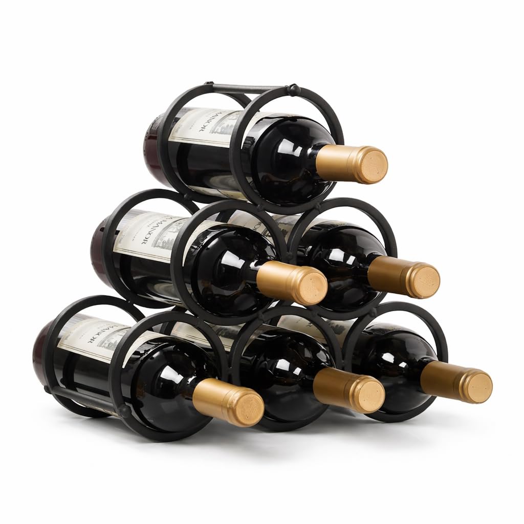 HS 6-Bottle Metal Wine Rack – Freestanding Pyramid Wine Bottle Holder, Countertop & Cabinet Wine Storage Organizer for Home Bar & Kitchen-image-45