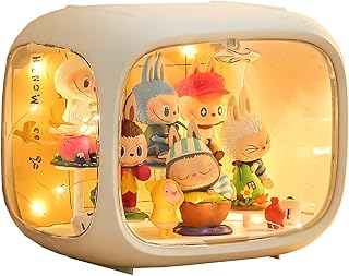 Display case for Figures with Light Adjustable Display Stand Clear Acrylic Display Box with Door Dust and Moisture Proof Suitable for Lego Collectibles Action Figures Pop Mart