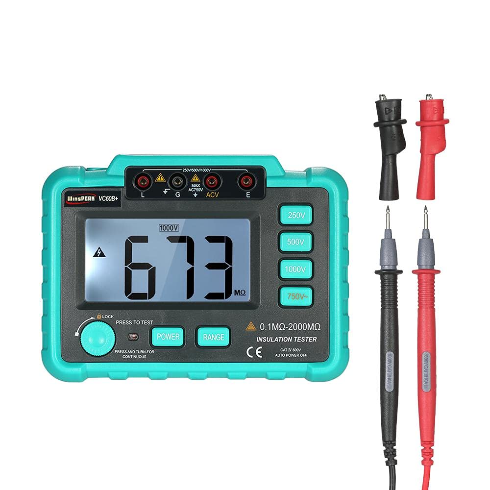 Jadeshay Probador de Resistencia de Aislamiento Digital Medidor de megaohmios LCD Megóhmetro DC250V/500V/1000V