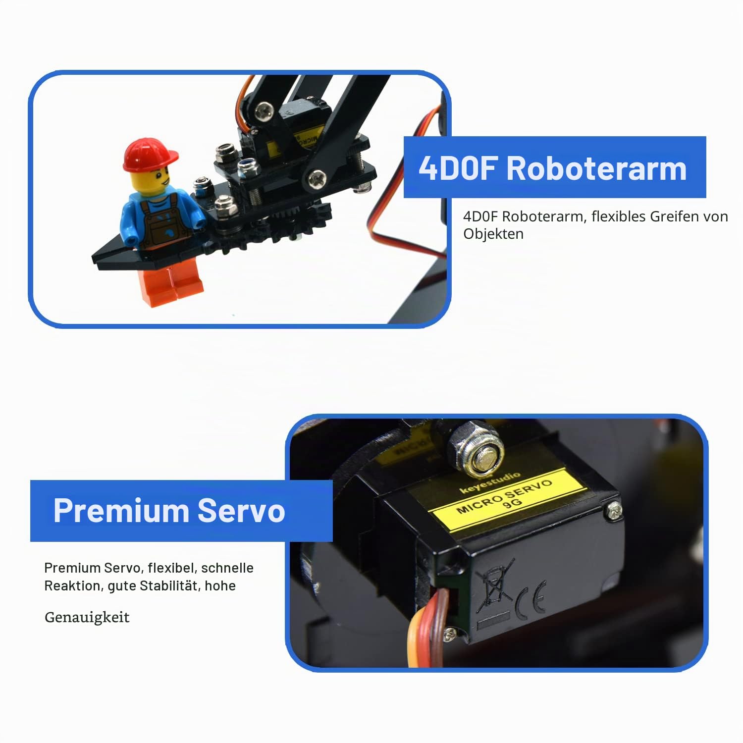 KEYESTUDIO 4DOF Robot Arm Kit (Exclude Microbit V2) Compatible with BBC Micro:bit V2, DIY Robot Kit for Microbit Starter Kit with MakeCode/Python Coding for Programming Learning of 14+Teenagers