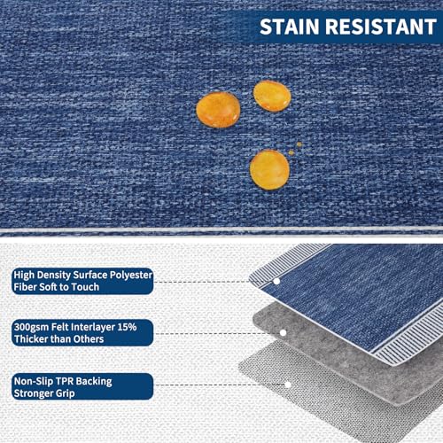 GarveeHome Area Rug 10x13 Modern Bordered Large Living Room Area Rug Washable Bedroom Throw Carpet with Rubber Backing Low Pile Stain Resistant Contemporary Rug for Dining Room Home Office, Blue - Image 3