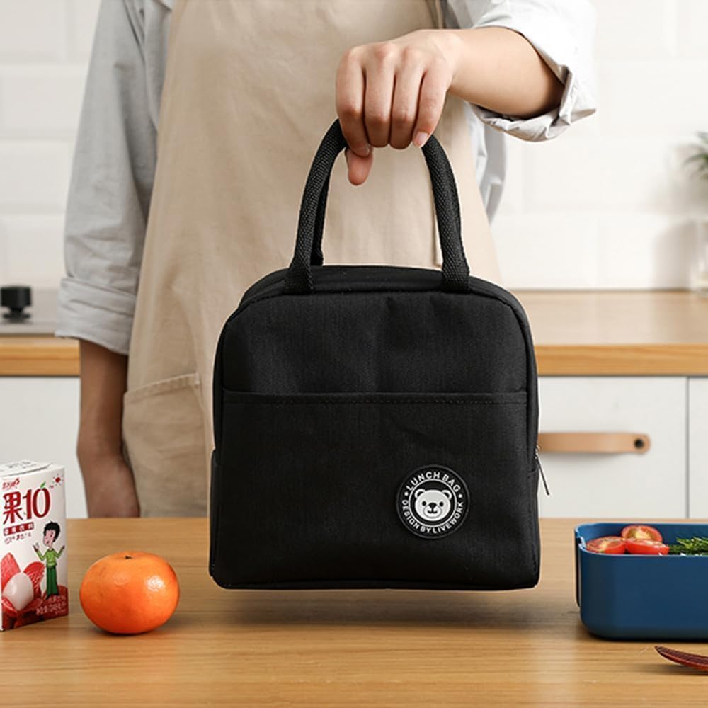 Borsa Termica Porta Pranzo Piccola, 5L Borsa Frigo Pranzo Ufficio, Borsetta Termica Piccola Lunch Bag per Lavoro, Scuola,Viaggi, Campeggio, Picni (Nero)