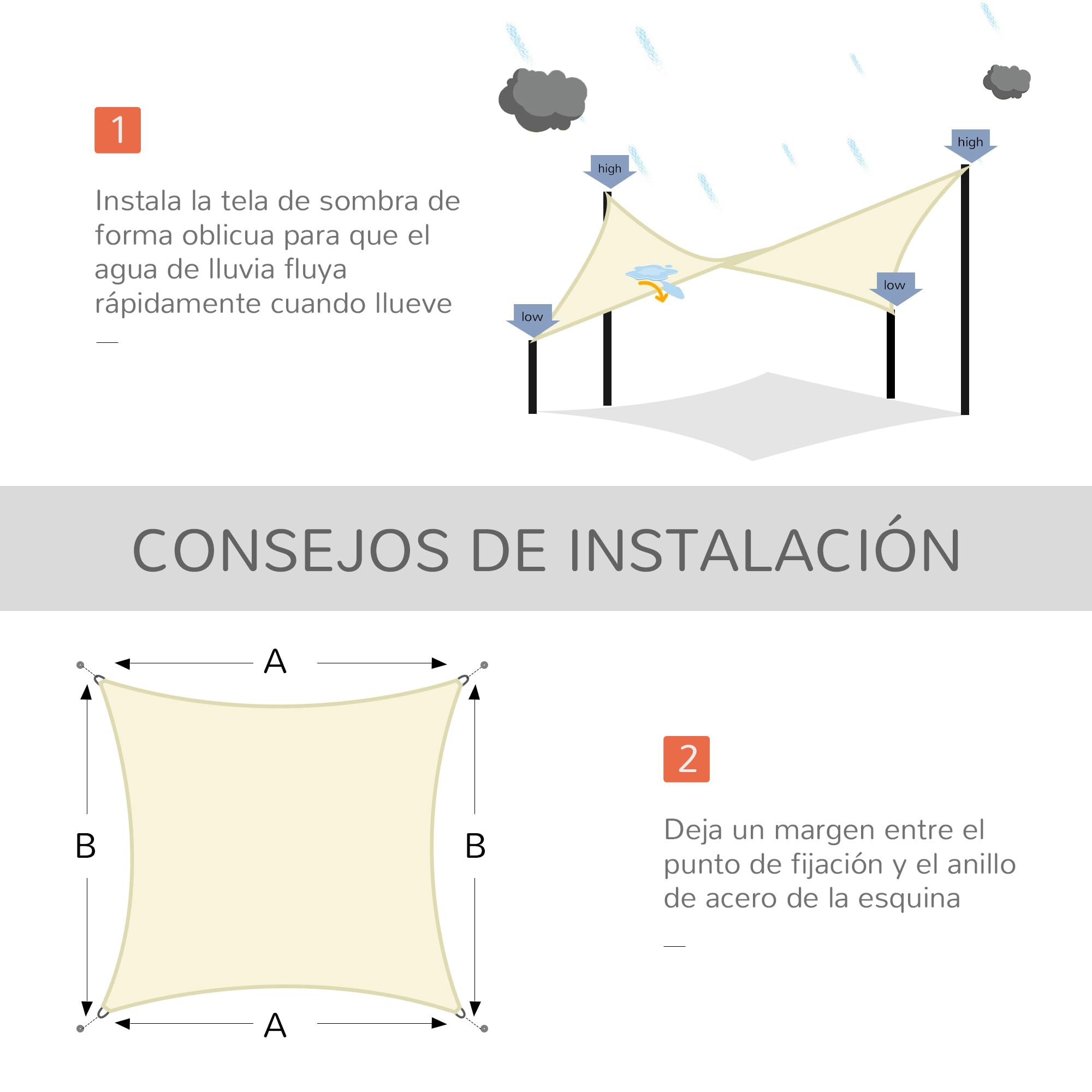 Outsunny Toldo Vela Rectangular 3x4m Resistente al Agua Protección UV Crema | Vela de Sombra, para Terraza Jardín Camping, Poliéster