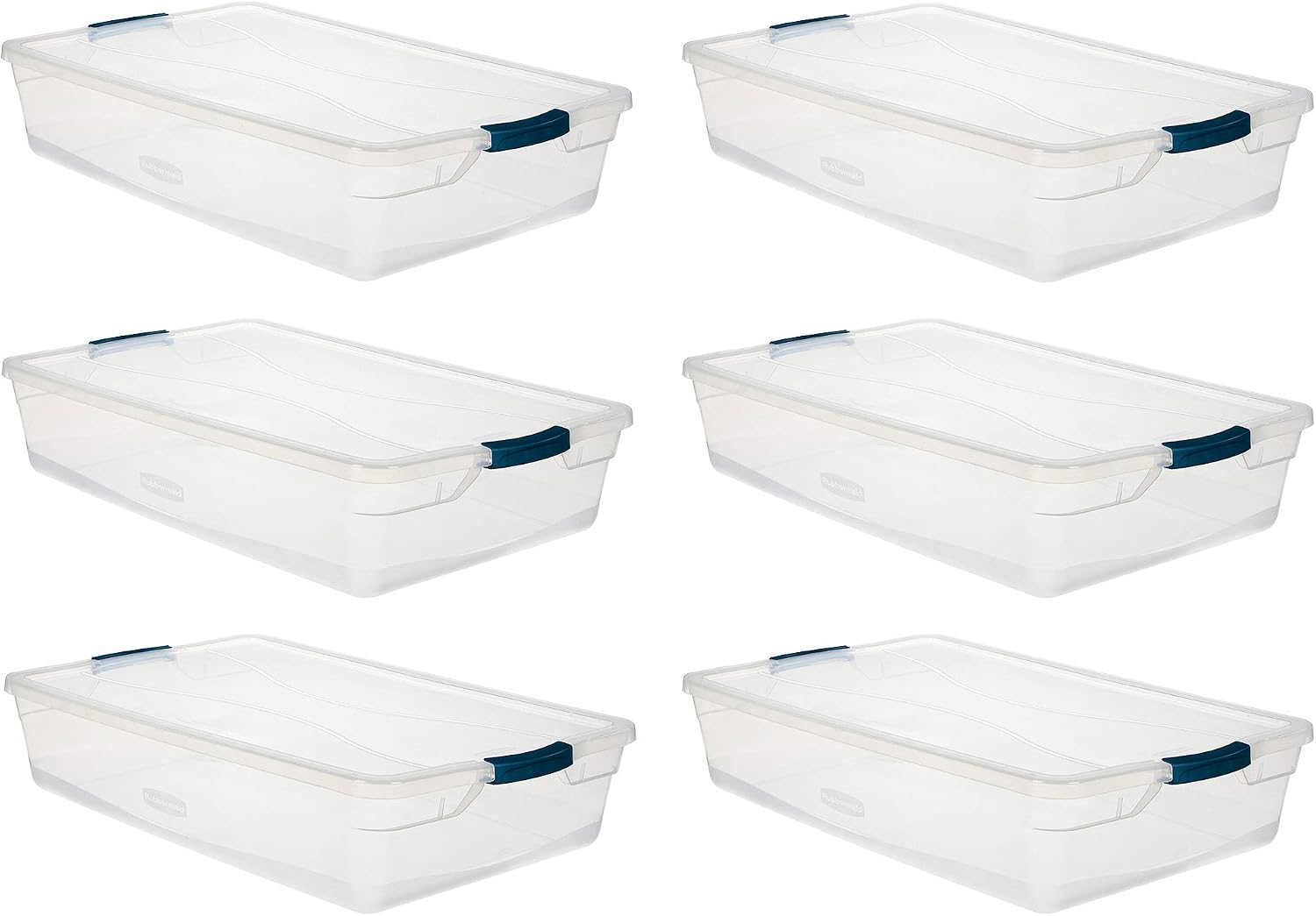 Rubbermaid Cleverstore Clear 41 QT Pack of 6 Stackable Plastic Storage Containers with Durable Latching Clear Lids