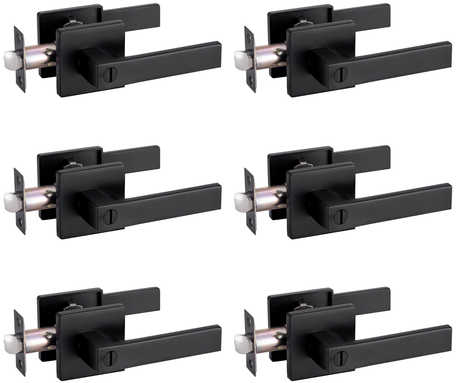 MENDOCK Privacy Door Handle Keyless No Key with Lock Set, Heavy Duty Reversible Interior Door Lever for Bedroom Bathroom, Square Door Lock for Left &