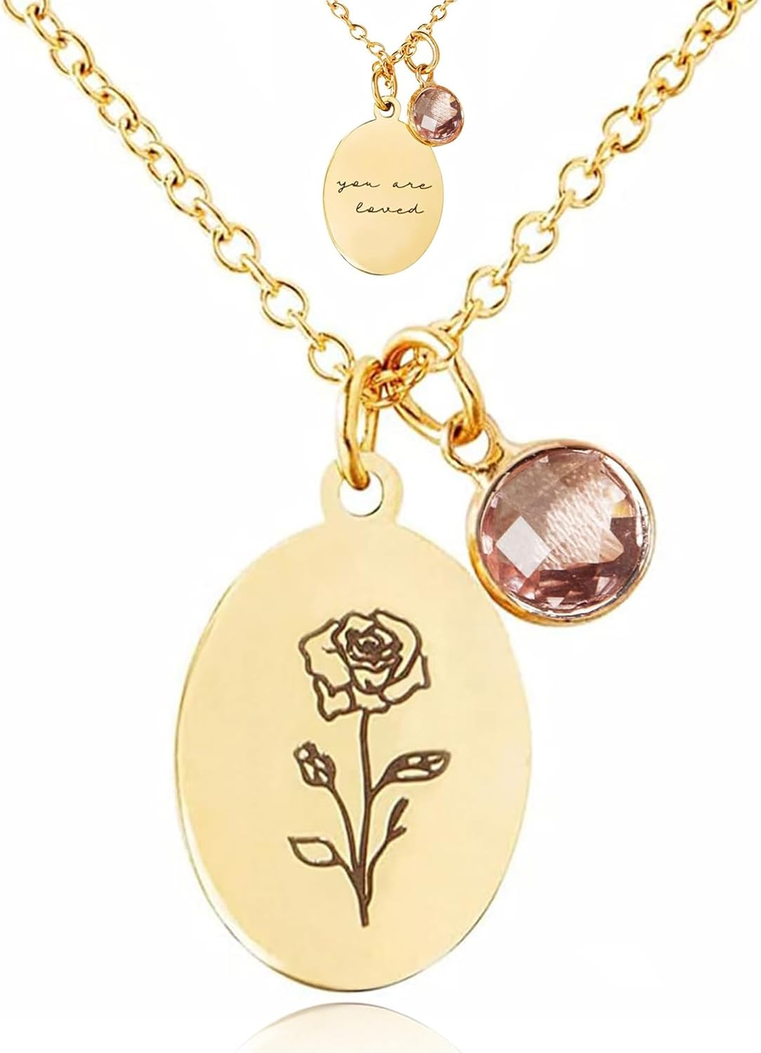 JIURUN Birth Flower Necklace for Women Mom,18K Gold Plated Dainty Birthstone Pendant Handmade Necklaces Personalized Floral Pendant Birthday Gifts Mothers Day Valentines Day Gift For Women