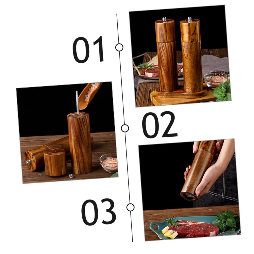 Manuelle Pfeffer und Salzmühle aus Akazienholz mit Keramikmahlwerk und Praktischem Tablett für Feines Mahlen für Küche und Restaurantgebrauch