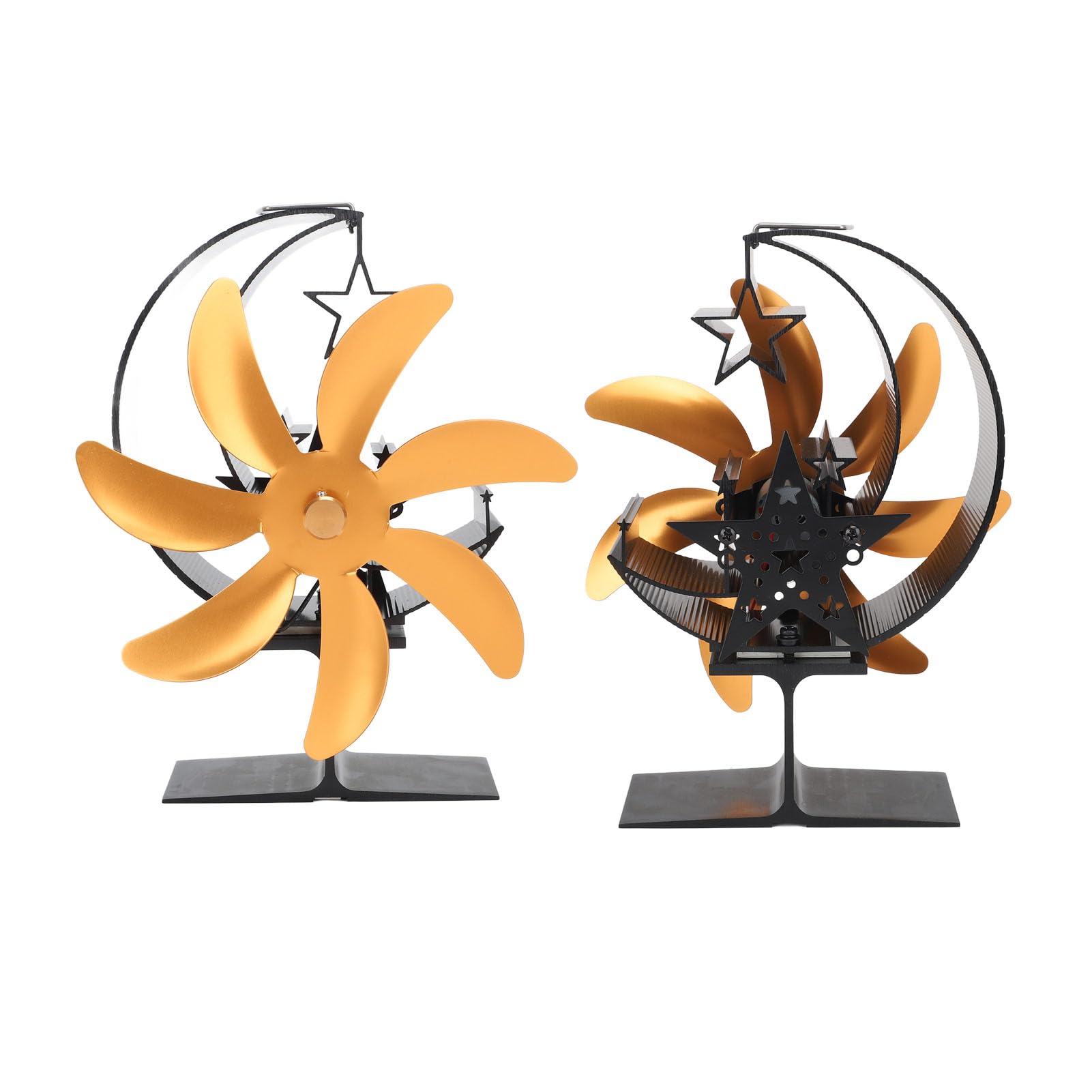 Ventilatore per stufa a legna alimentato dal calore, modello Moon a 7 pale, ventilatore silenzioso per stufe a legna e bruciatori di tronchi, ventilatore autogenerato per la (Oro)