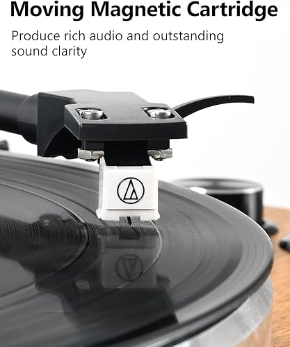 Vista 3 de Vinyl Record Player with Built in HiFi Speakers, Bluetooth Belt Drive Turntable for Vinyl Records with Magnetic Cartridge, Auto Stop and Warm Light