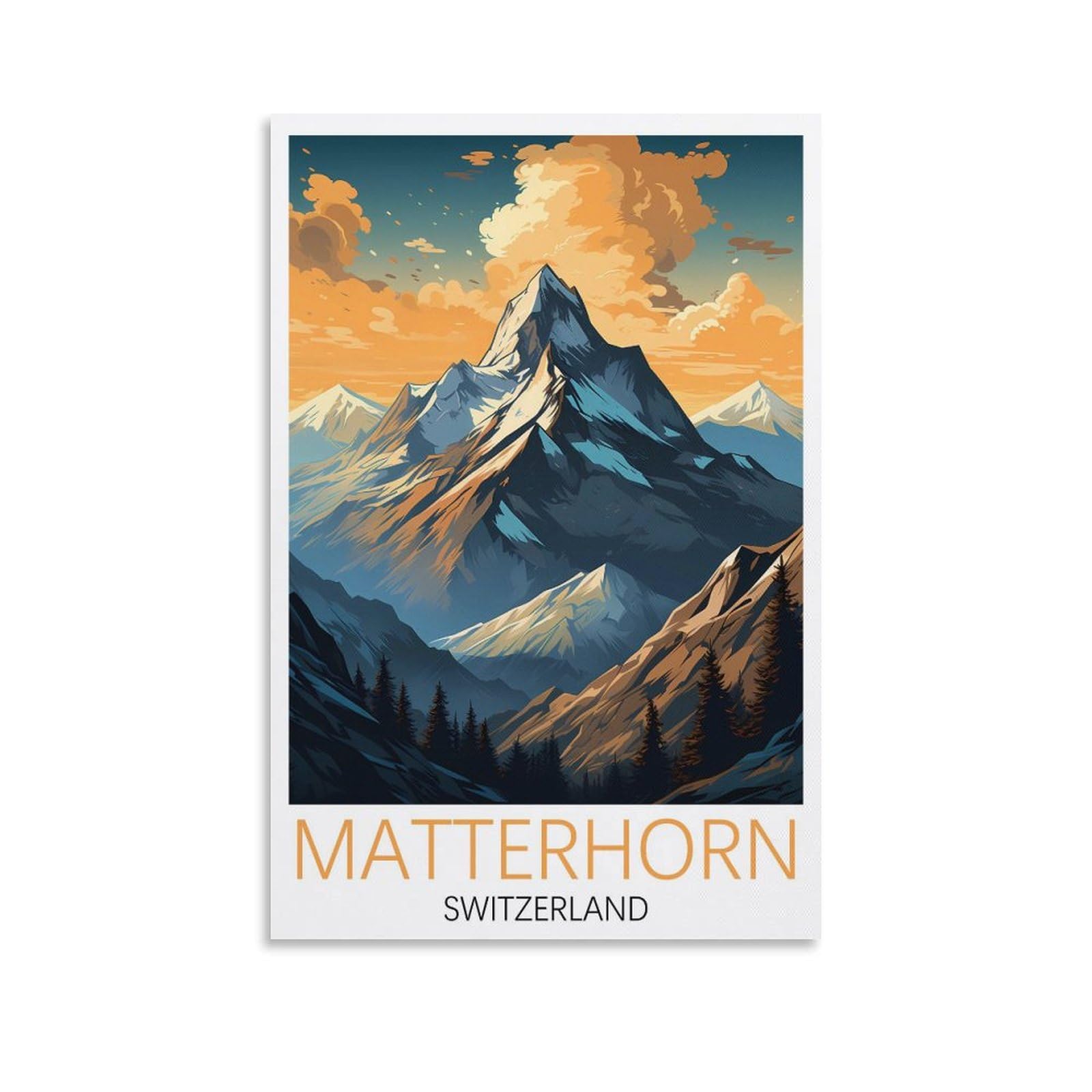 Ndoud Unframe-Style Matterhorn Switzerland Vintage Travel Poster 20X30inch(50X75cm) Wall Art Picture Print Canvas Painting For Living Room Home Decor