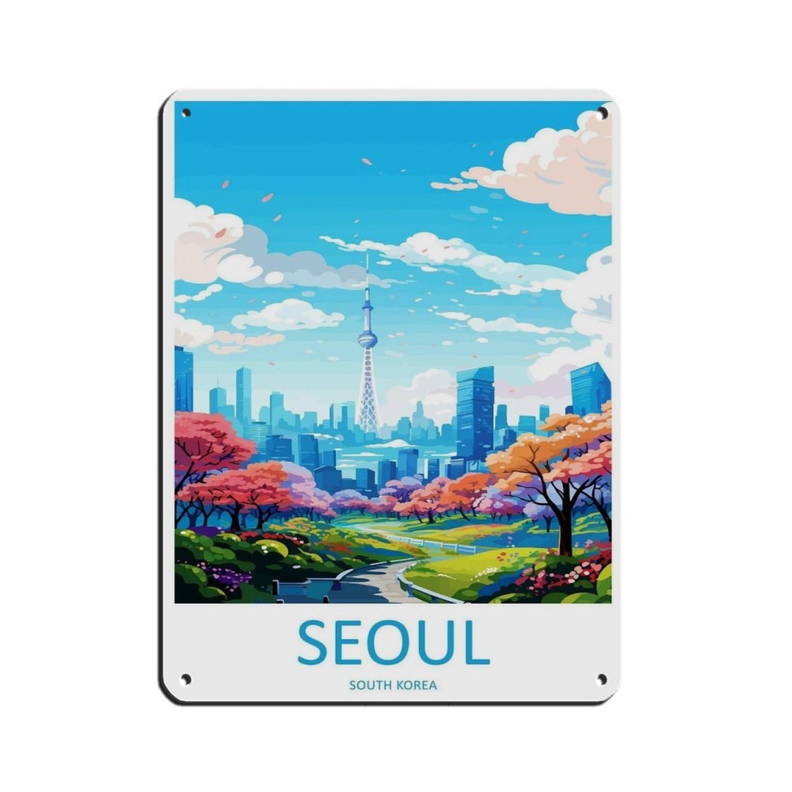 Seoul Travel Art South Korea Art Lover Gift (3) Retro Poster Metal Tin Sign Chic Art Retro Iron Painting Bar People Cave Cafe Family Garage Poster Wall Decoration 12x16inch(30x40cm)