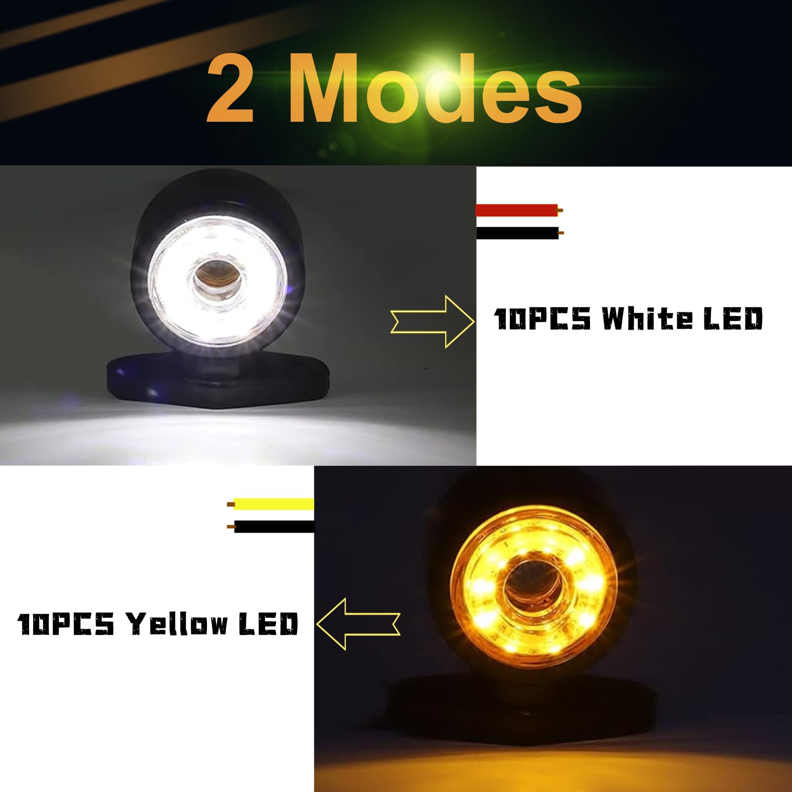 2x Luci di Posizione 12V Luci Laterali a LED Laterali Indicatore Ingombro Giallo&Bianca per Camion Rimorchio Furgoni.