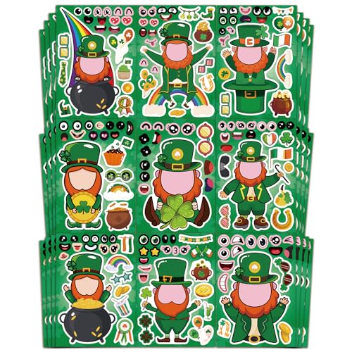 Aowplc St. Patrick's Leprechaun Make-A-Face Stickers - 36 Sheets for Kids Crafts & Party Fun