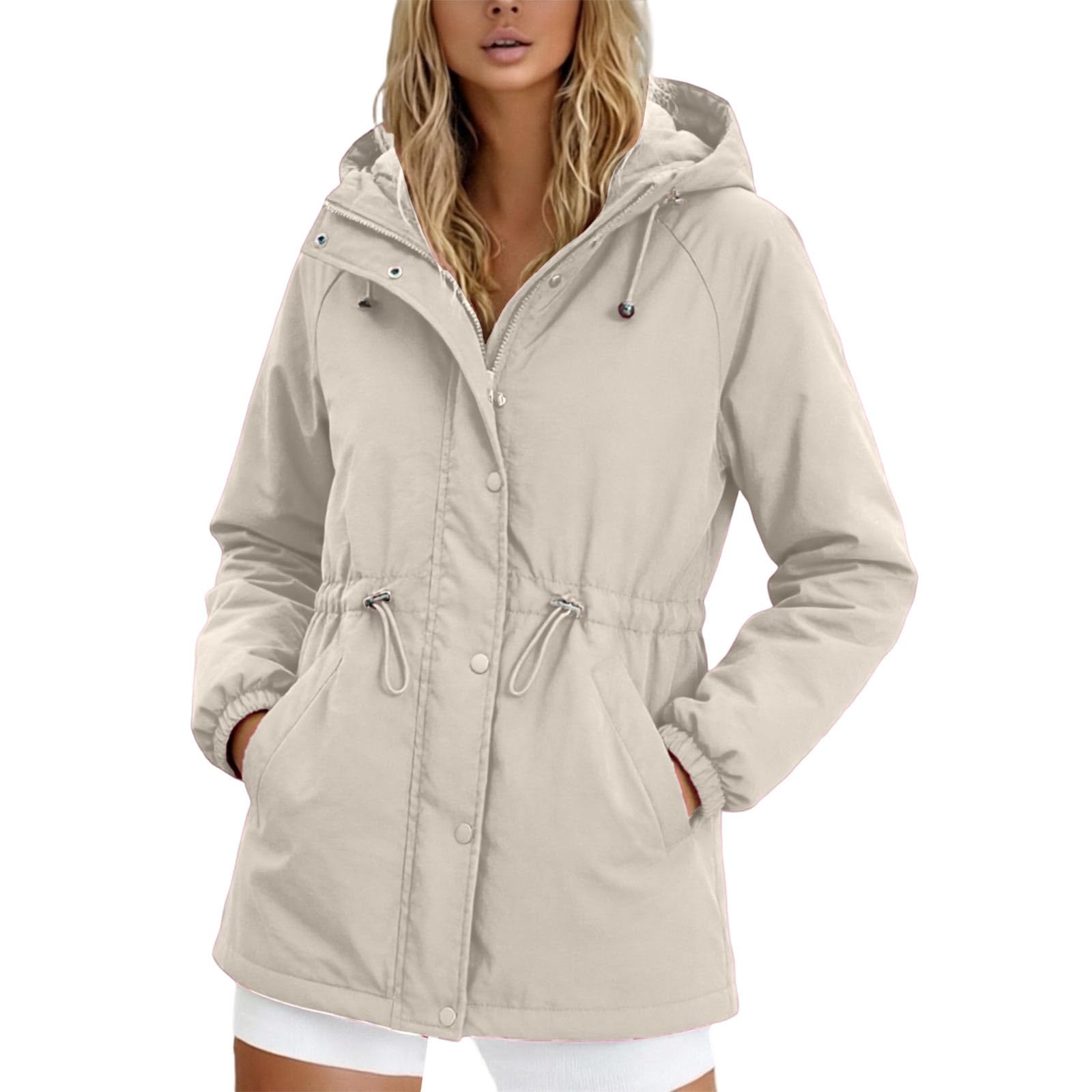 Abrigo tipo gabardina cortavientos ligero, chaqueta informal para otoño, senderismo y viajes al aire libre, mujer, con capucha, impermeable, plegable_2