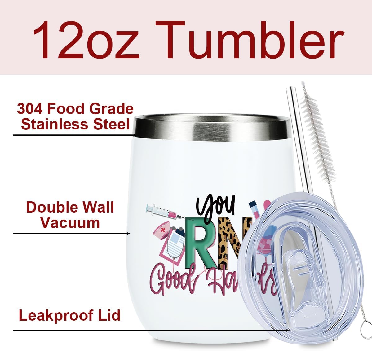 Funny Nurse Gifts 12 oz Tumbler, Wine Tumbler Insulated Wine Glass with Lid, Nurse Accessories for Work Nurses Practitioner Thank You Gifts for Women Rn Nursing Student Graduation Christmas Birthday - Image 2