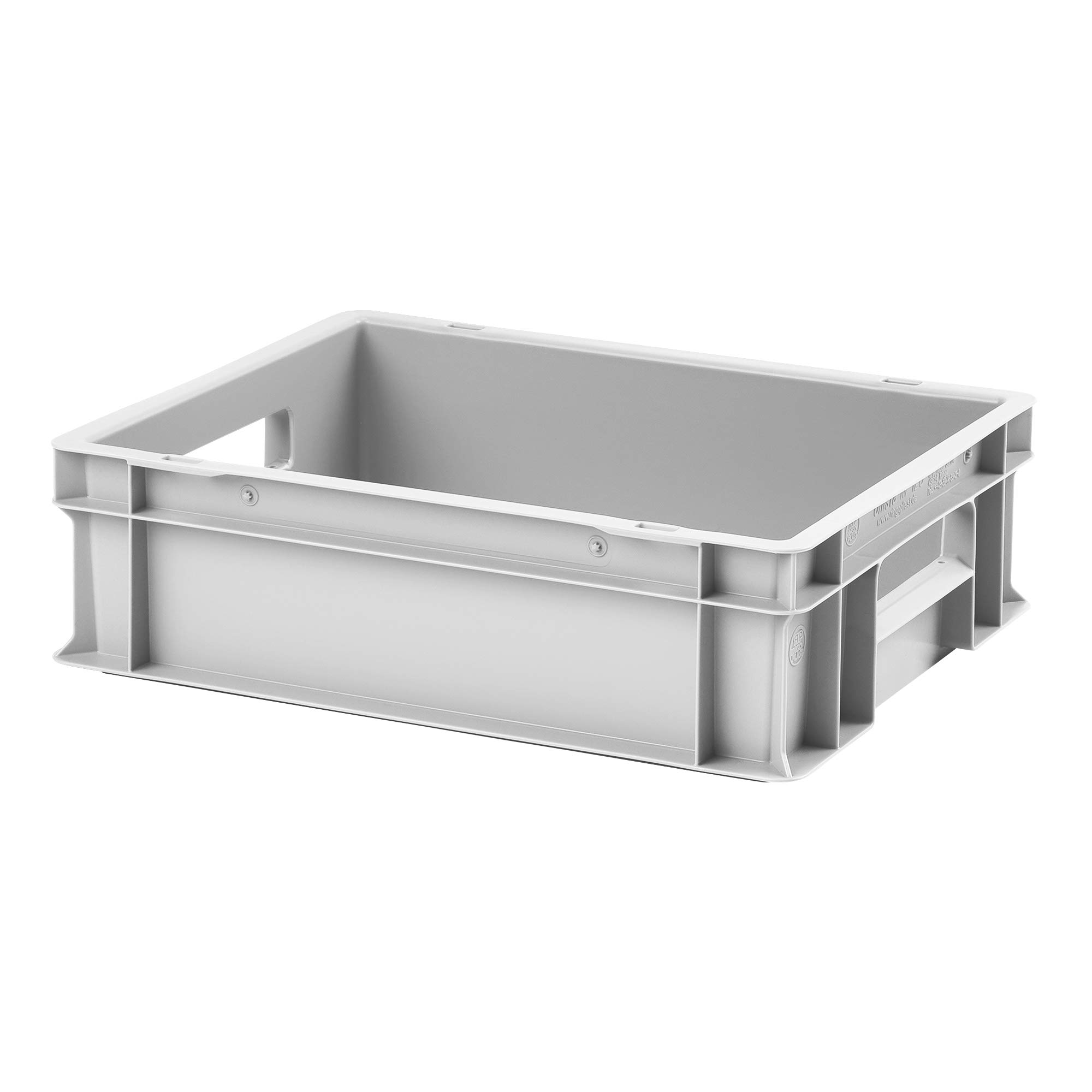 1a-TopStore Euro-Stapelbox EB-412, 400x300x120 mm (LxBxH), grau ähnl. RAL7001, aus Polypropylen, lebensmittelecht, 2 Handgriffe, ca. 11 Liter Vol.