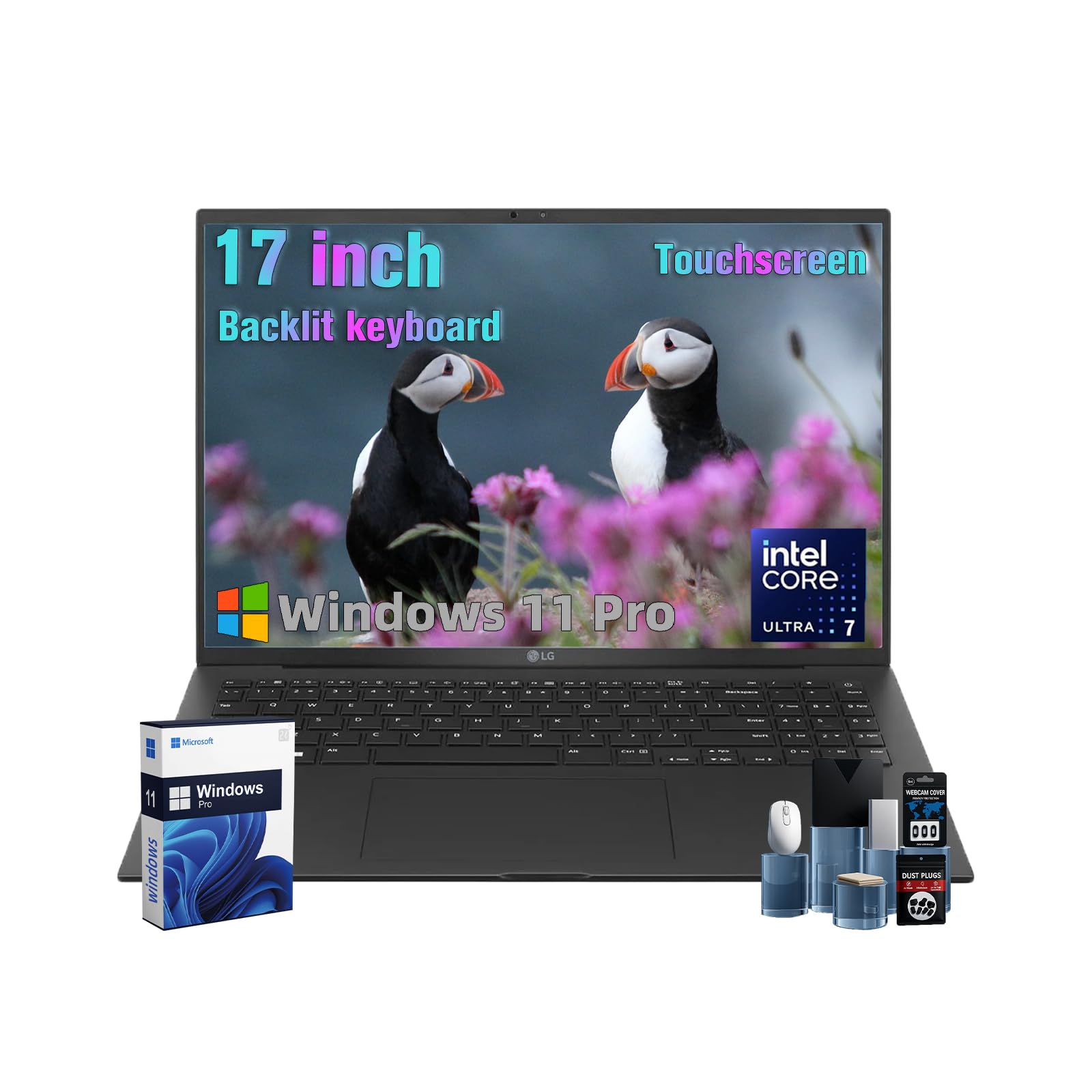 Gram 2025 Touchscreen Business Laptop, Intel Ultra 7 Series 2 258V(Up to 4.8GHz), Windows 11 Pro, 17.3'' WQXGA Touchscreen,32 GB LPDDR5X RAM, 2 TB SSD, Intel Arc Graphics, Wi-Fi 7, Windows 11 Pro