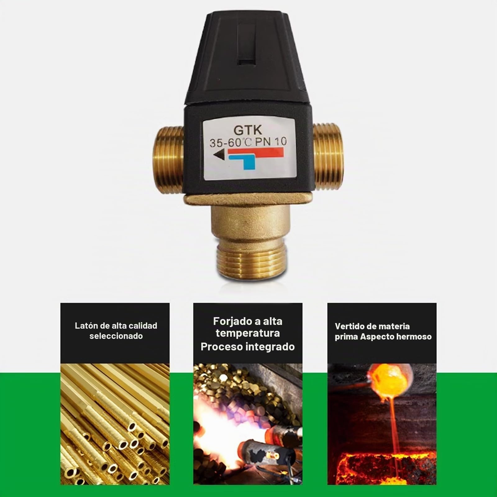 Válvula Termostática de 3 vías, DN20 G3/4 Válvula Mezcladora Termostática de Latón, -35 a 60 °C Válvula Termostato de Mezcla Caliente Fría, para Calentadores de Agua Solares, Ducha, Temperatura Agua
