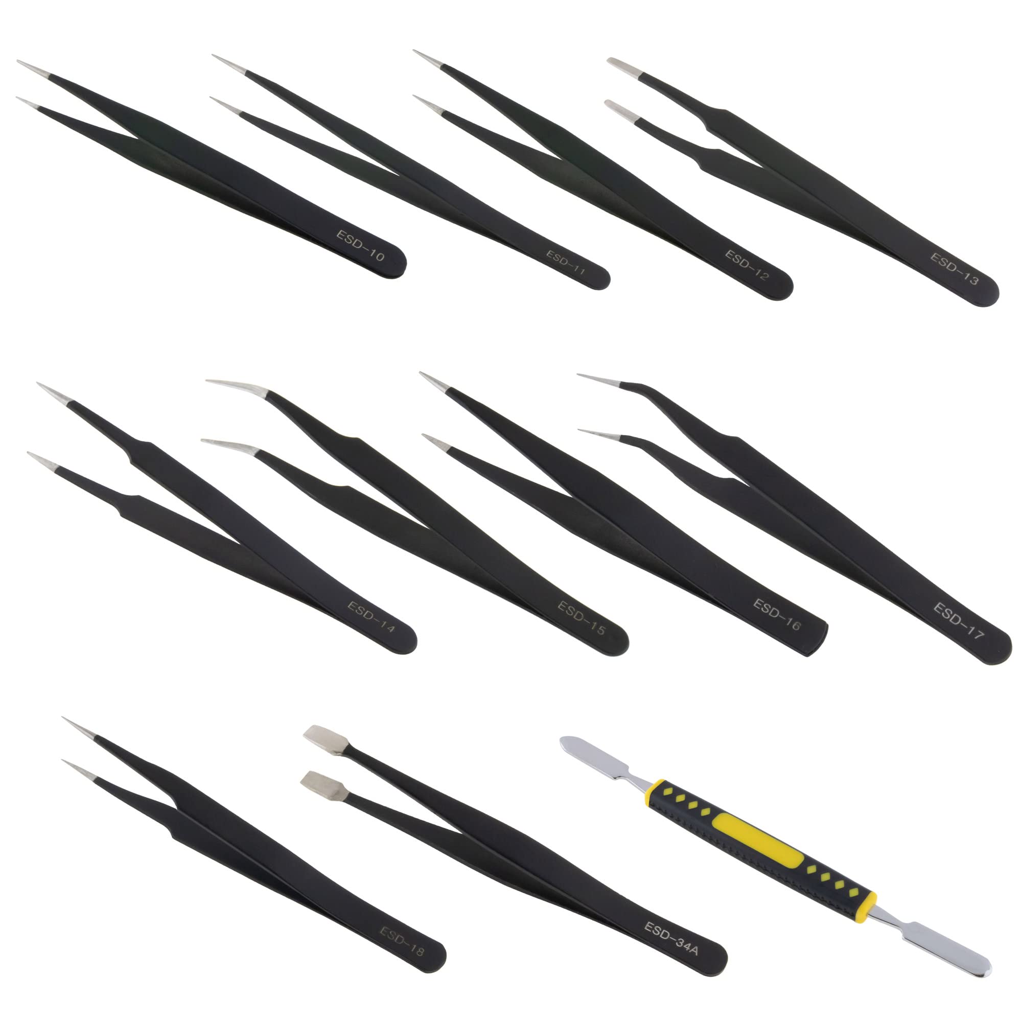 Umiten 10 stuks ESD pincettenset, precisie-antistatische pincetten set, niet-magnetisch multi-standaard roestvrij stalen pincet ideaal voor laboratoriumelektronica, sieraden, schoonheid en gedetailleerd werk