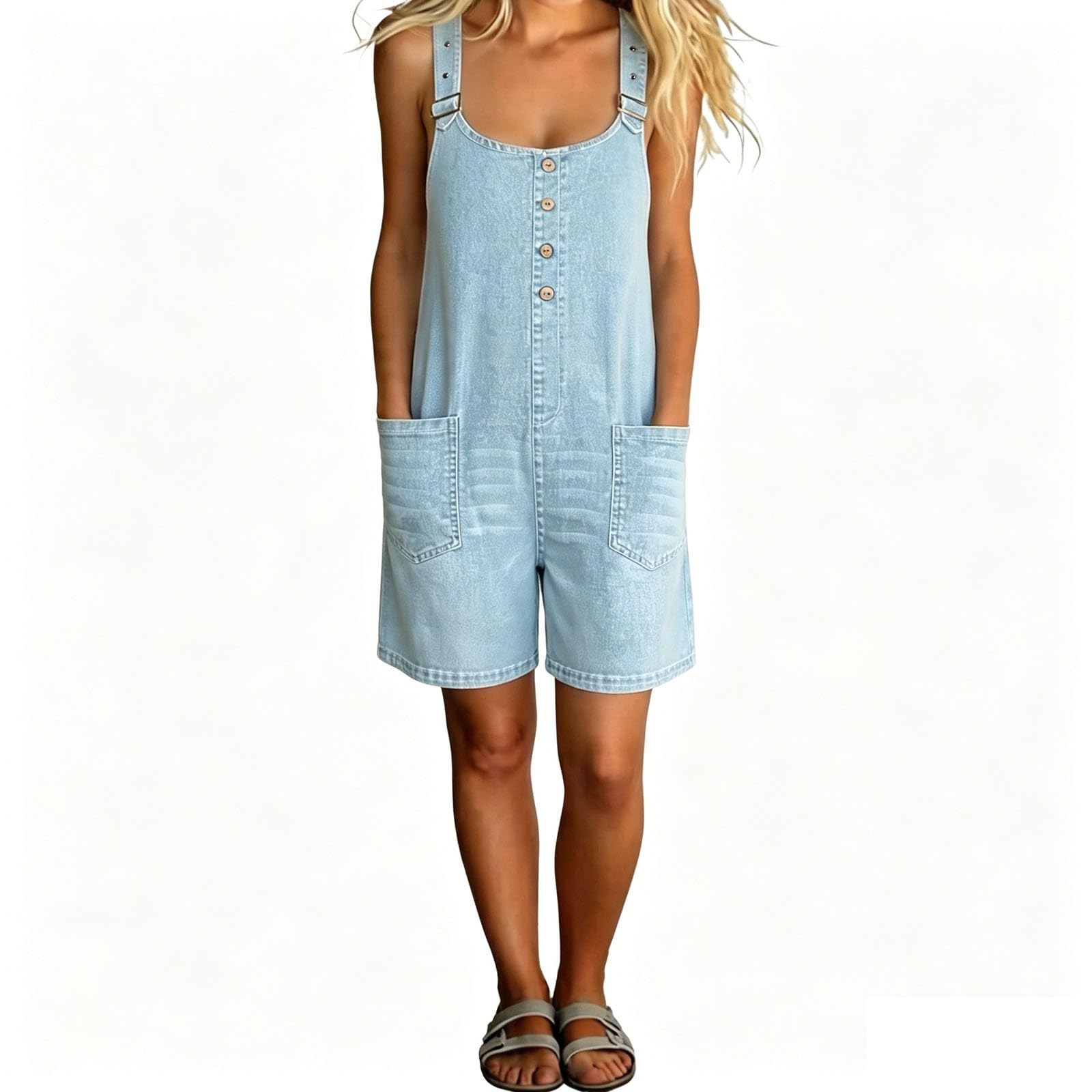 Generisch Mono para mujer, vaquero, peto, corto, de una pieza, algodón, informal, verano, moda, sin mangas, aspecto vintage, moda de playa, cómodo, mono corto, versátil