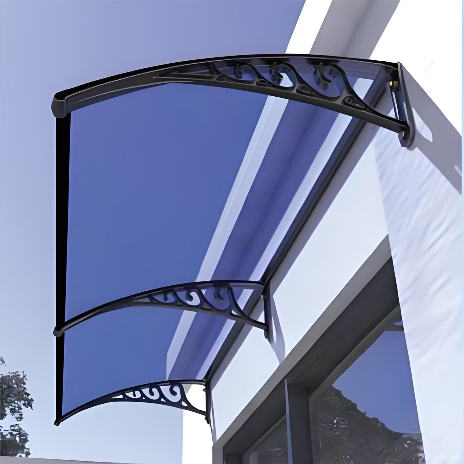 Auvent de porte étanche en polycarbonate massif avec pare-soleil bleu