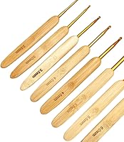 Vista 3 de Juego de 8 ganchos de ganchillo con mango de bambú blanco Navajo de 2.5 a 0.236 in, ganchos de tejer con mango de madera con cabeza dorada, juego